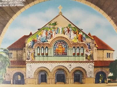 Palo Alto California Linen Post Card Memorial Church Stanford U Vintage Postcard • $14.99