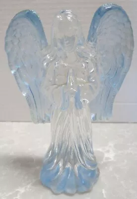 Vintage Glass Angel Figurine Praying Frosted Blue Clear Paperweight • $12.50