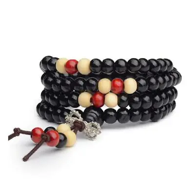 Stretch Wrap Mala Bracelet 108 6mm Bead Beautiful Black Wood Prayer Buddha Dorje • $6.95