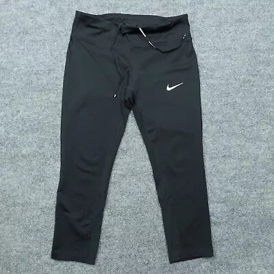 Nike Leggings Women Medium Black Ankle Dri Fit Stretch Running Drawstring 28x22 • £7.32