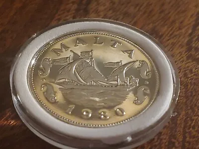 Rare Superb Light Golden Toned PROOF 1980 MALTA 10 CENTS  LOW MINT W Holder • $25.36