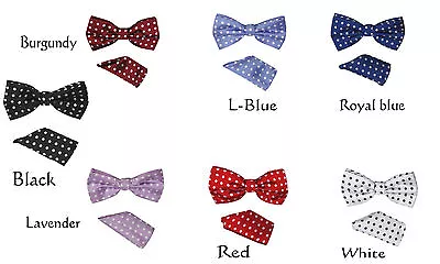 Mens' Classic Polka Dot Bow Tie + Handkerchief With Case Hand Made 7 Colors   • $9.99