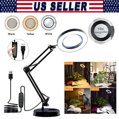 10X Magnifying Glass Desk Light Magnifier LED Lamp Reading Lamp With Base& Clamp • $21.95