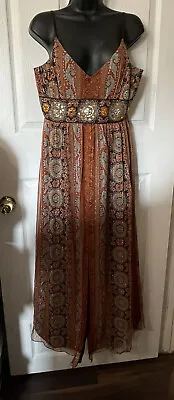Spenser Jeremy Dress Women 10 Multicolor Paisley Silk Blend Sequins Strappy • $24.98