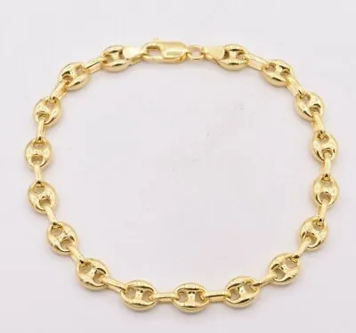 7mm Puffed Anchor Mariner Bracelet 14K Yellow Gold-Plated Sterling Silver 925 • $38.49