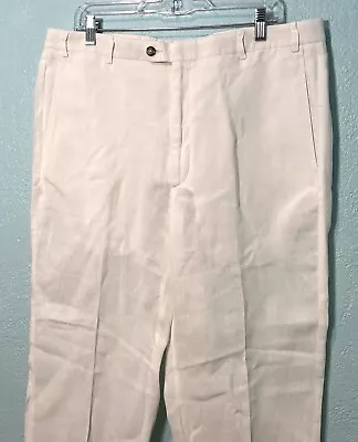 Zanella  Todd  100% Linen White Flat Front Casual Pants Chinos Mens 36x33 ITALY • $58.46