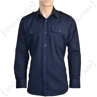 Military RIPSTOP FIELD SHIRT - All Sizes NAVY BLUE Cotton Army Tactical Top • £29.95