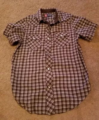 Chaps Boys Western Style Short Sleeve Plaid Brown 7  • $10