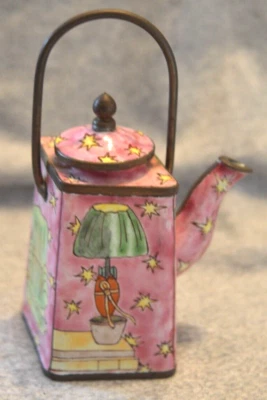 $22.50 • Buy MINI Vintage Brass  Enamel Painted Pink Tall Tea Pot NICE