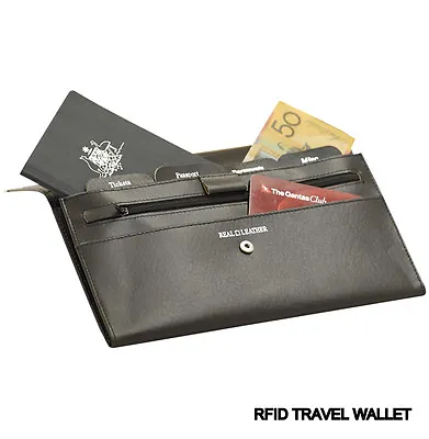 $25 • Buy Genuine Leather RFID Travel Wallet/Document Holder- Brand New + FREE LUGGAGE TAG