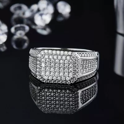 Men's Wedding Band Ring 14K White Gold Plated Lab Created Diamond 2Ct Round Cut • $148.24