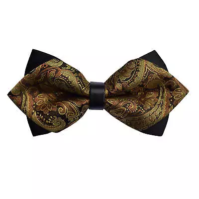 Dark Gold Paisley Diamond Tip Mens Pre-Tied Bow Tie By DQT • £6.99