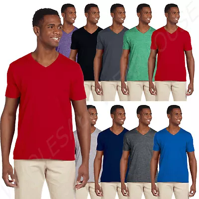 $3.96 • Buy Gildan Mens T-Shirt V-Neck  Short Sleeve 4.5 Oz SoftStyle Tee MG64V