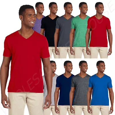 Gildan Mens T-Shirt V-Neck  Short Sleeve 4.5 Oz SoftStyle Tee MG64V • $3.96