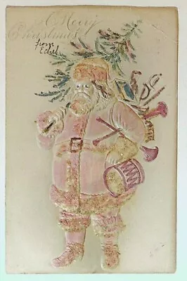 Santa Claus A MERRY Christmas Tree Drum Horn Toys 1911 Postcard Vintage X • $4.95