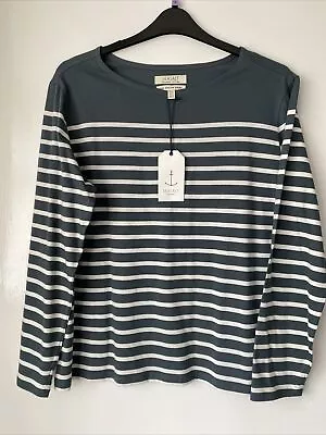 BNWT  SEASALT Organic Cotton Grey & White Striped Sailor Shirt Top -16 • £10.50