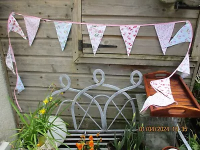 Bunting Flags Floral Pinks Shabby Chic Great Condition Double Sided 100% Cotton • £3.99