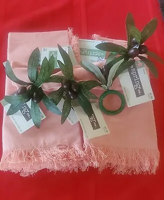 The Spring Shop Napkins Set Of 4 Aloe Vera 18 X18  Includes 4Napkin Rings • $26.99