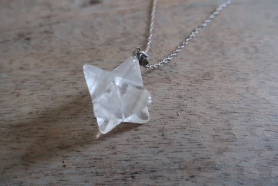 Spiritual 8 Point Merkaba Crystal Clear Stone Sacred Star Reiki Pendant Silver • £9.99