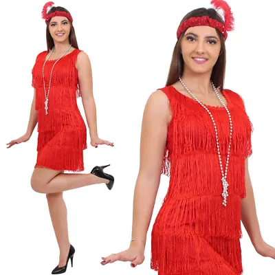 Ladies Flapper Fancy Dress 1920's Costume Fringed Gatsby Charleston S M L Xl Xxl • £14.99