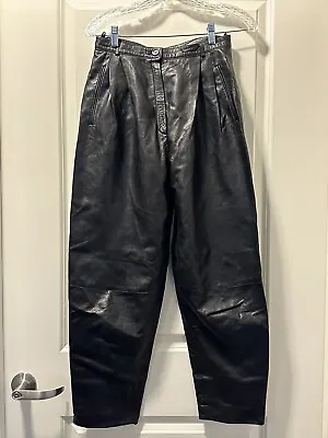 VTG ZILLI France Black Lamb Leather Pleated Tapered  Men's XS Pants Trousers • $249