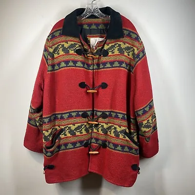 Katy D Kathryn Deene Aztec Tribal Blanket Coat Wool Southwest Navajo Sz 26-28 • £85.48