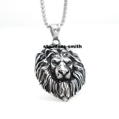 Vintage Mens Stainless Steel Lion King Head Pendant Necklace Men Silver • $10.99