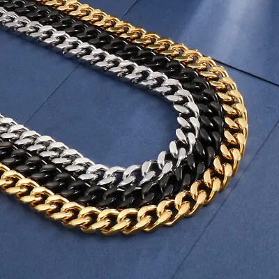 12mm 15mm Silver Gold Black 316L Stainless Steel Curb Cuban Link Chain Necklace  • $10.82