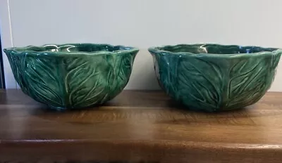 Vintage 1976 Duncan Ceramics Pottery Green Cabbage Leaf Bowl (Set Of 2) • $35