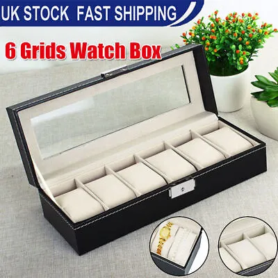 6 Grids Watch Box Jewelry Display Case Storage Holder Organizer Display Gift UK • £8.97