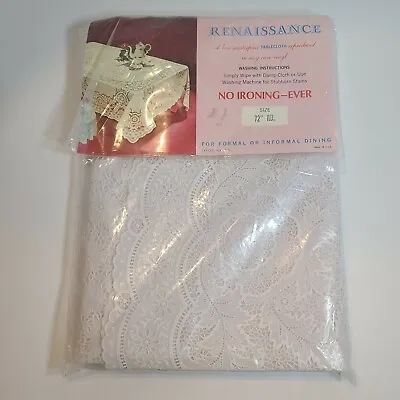 Vtg Renaissance Lace Round Table  Tablecloth Cover 72 Inch White Vinyl NOS NEW • $24.99