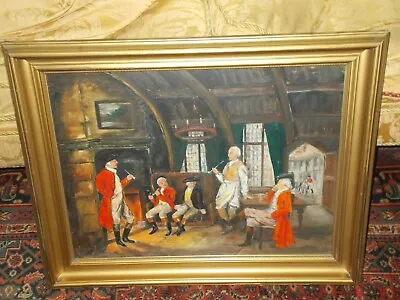 £74.99 • Buy Original Huge Oil Painting C 1930 18th Century Gentry In Inn Tavern Or Hall