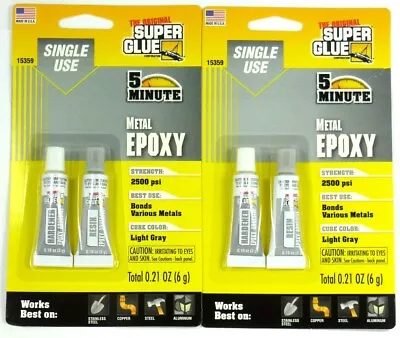 Lot Of (2) SUPER GLUE 15359 Single Use Epoxy Tubes For Metal Sets In 5 Minutes • $9.88