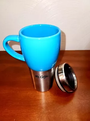 Mr. Coffee Teal Blue Ceramic/Stainless Travel Mug Cup Tumbler With Lid Very Nice • $25