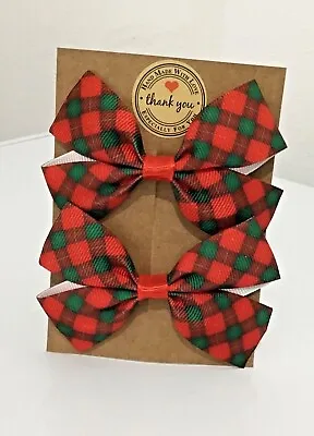 TARTAN Hair Bow Alligator Clip/ Bobbles Set Of 2  Girls Baby Toddler Hair Bows  • £3.85