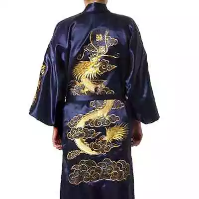 2024 Chinese Men's Satin Robe With Dragon Embroidery And Kimono Bathrobe • $50