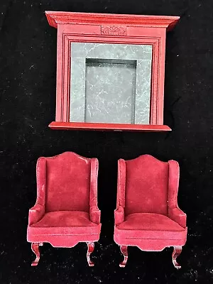 Miniature Dollhouse Town Square Fireplace Set 2 Chairs Living Room • $35