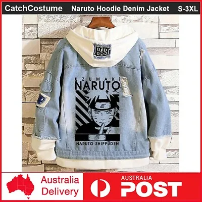 Anime Naruto Shippuden Denim Jacket Hoodie Sweatshirt Hooded Jeans Coat Unisex • $52.99