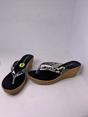 A. Giannetti Sandals Women Snakeskin Look Black/White  Wedge Heel Size 9 • $35