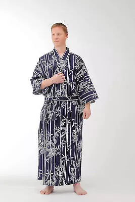 Japanese Yukata Kimono Men Bamboo & Dragon Cotton Robe Made In Japan • $74