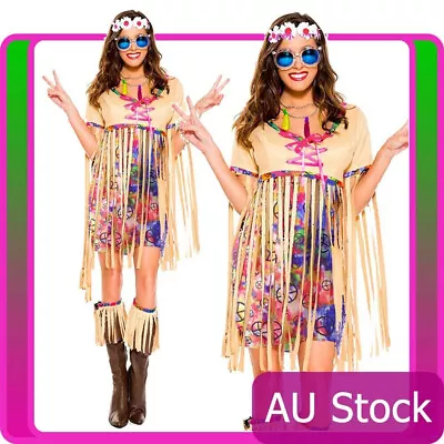 Ladies 60s 70s Retro Hippie Go Go Girl Disco Costume Fancy Dress Hen Xmas Party • $25.20