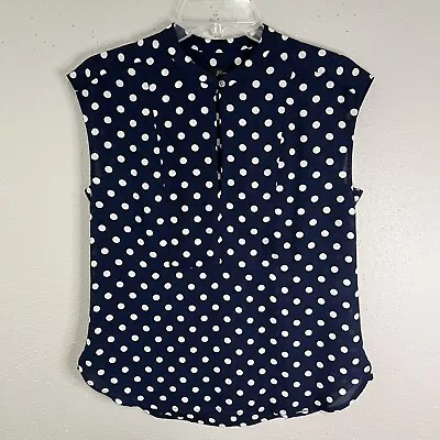 J. CREW Top Blue Polkadot Womens XS Airy Sleeveless Key Hole Front Office Career • $14.95