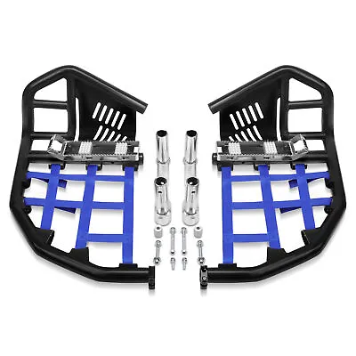 Fit Yamaha YFZ 450 YFZ450 Nerf Bars Pro Peg Heel Guard Black Bars With Blue Nets • $169.43