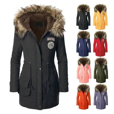 £19.99 • Buy Winter Warm Women's Ladies Fur Collar Long Quilted Parka Coats Hooded Jacket UK