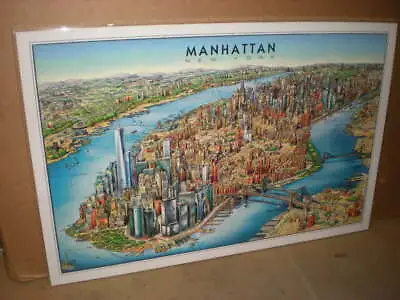 Laminated Poster Map MANHATTAN New York City Unique Media Artistic Illustration • $19.95