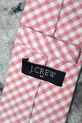 J. CREW Skinny Dress Tie Men's Pink & White Checks 100% Cotton • $6.99