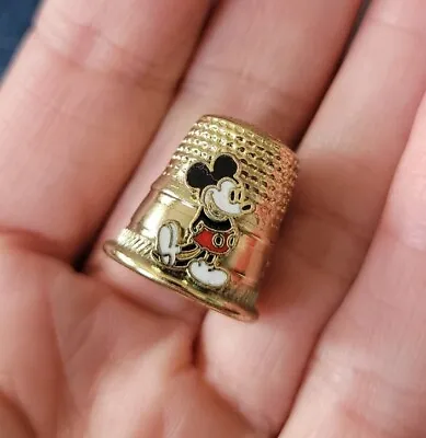 Vintage Gold Tone Enamel Mickey Mouse Sewing Thimble Walt Disney Metal • $8.48