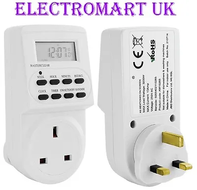 Electronic 24 Hour 7 Day 13a Mains Plug In Digital Timer Time Switch Socket  • £9.90