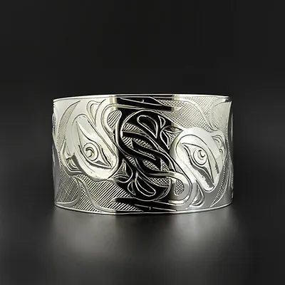 Celtic Ravens Northwest Coast Native American Cuff Bracelet 1 1/2  Wide Engraved • $1300
