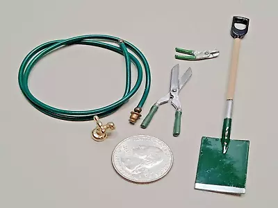 Dollhouse Miniature - Green-handled Garden Or Farm Tools 5 Pieces • $11.95